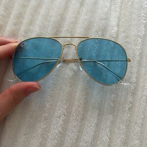 Ray-Ban Gold Frame Sunglasses with Teal Lenses